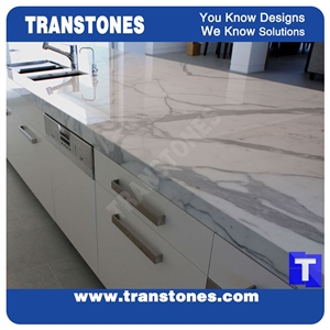 Project Show Bianco Calacatta Carrara White Marble Kitchen Islands Counter Tops,Kitchen Worktop, Kitchentop,Italy White Marble Table Tops Natural Stone