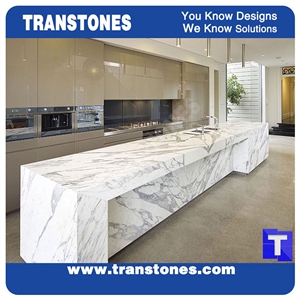 Project Show Bianco Calacatta Carrara White Marble Kitchen Islands Counter Tops,Kitchen Worktop, Kitchentop,Italy White Marble Table Tops Natural Stone