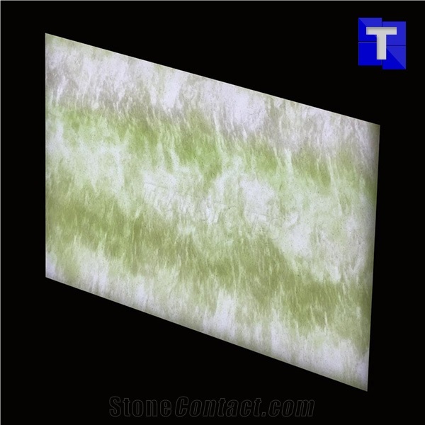 Verde Artificial Alabaster Backlit Tile Walling Cladding Panel,Green Engineered Glass Onyx Translucent Stone Tiles for Bathroom Walling,Transtones Customized