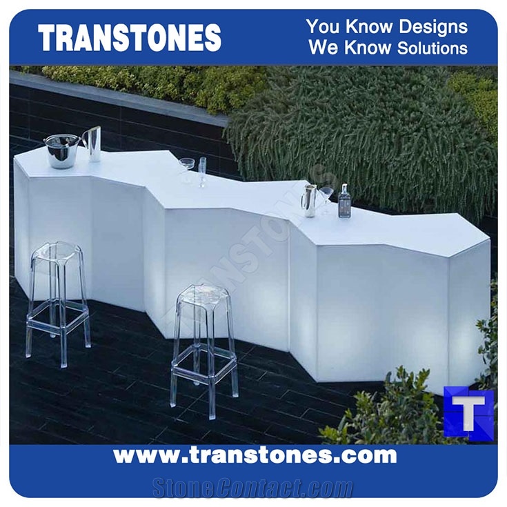 White Aritificial Marble Stone Bar Tops,Club Reception Desk Table 3d Surface Design,Solid Surface Engineered Stone Countertops,Transtones Customized
