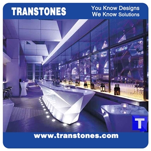 White Aritificial Marble Stone Bar Tops,Club Reception Desk Table 3d Surface Design,Solid Surface Engineered Stone Countertops,Transtones Customized