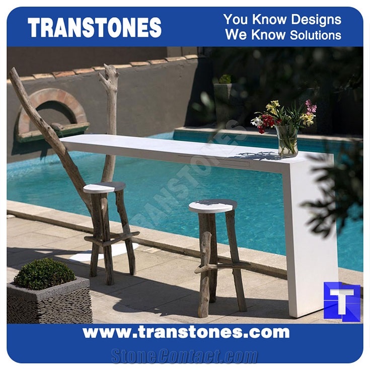 White Artificial Stone Calacatta Gold Marble Hotel Dinner Desk,Engineered Stone Solid Surface Reception Desk Interior Stone Design Acrylic Furniture,Transtones Customized