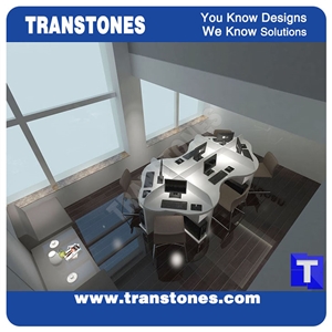 White Artificial Stone Marble Office Meeting Work Table Desk,Engineered Stone Solid Surface Reception Desk Interior Stone Design Acrylic Furniture,Transtones Customized Free Designs