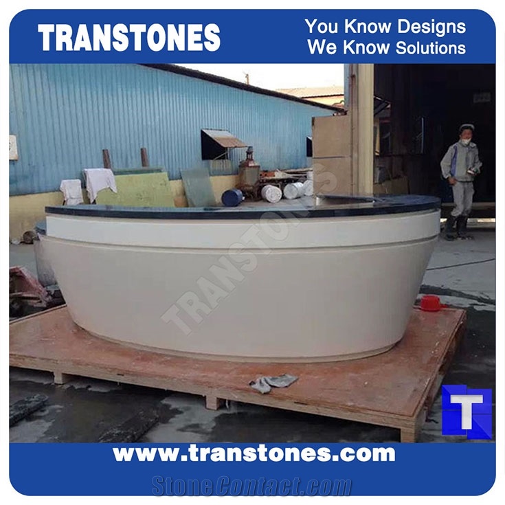 White Mix Black Artificial Stone Panel for Round Reception Desk,Consulting Table Tops for Hotel Lobby,Engineered Stone Solid Surface Interior Stone