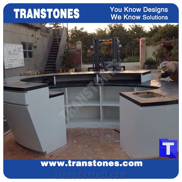 White Mix Black Artificial Stone Panel for Round Reception Desk,Consulting Table Tops for Hotel Lobby,Engineered Stone Solid Surface Interior Stone