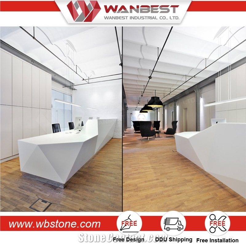 2017 Custom Design Acrylic Resin Stone Solid Surface Commercial Reception Counter Desk