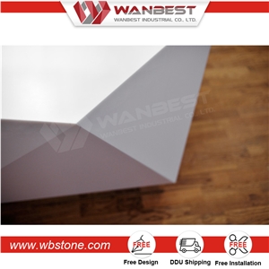 2017 Custom Design Acrylic Resin Stone Solid Surface Commercial Reception Counter Desk