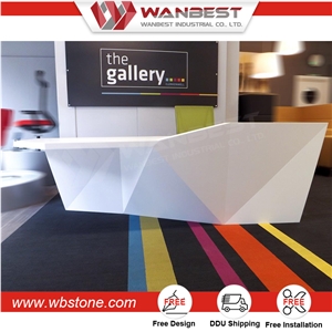 2017 Custom Design Acrylic Resin Stone Solid Surface Commercial Reception Counter Desk