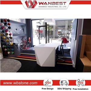 2017 Custom Design Acrylic Resin Stone Solid Surface Commercial Reception Counter Desk