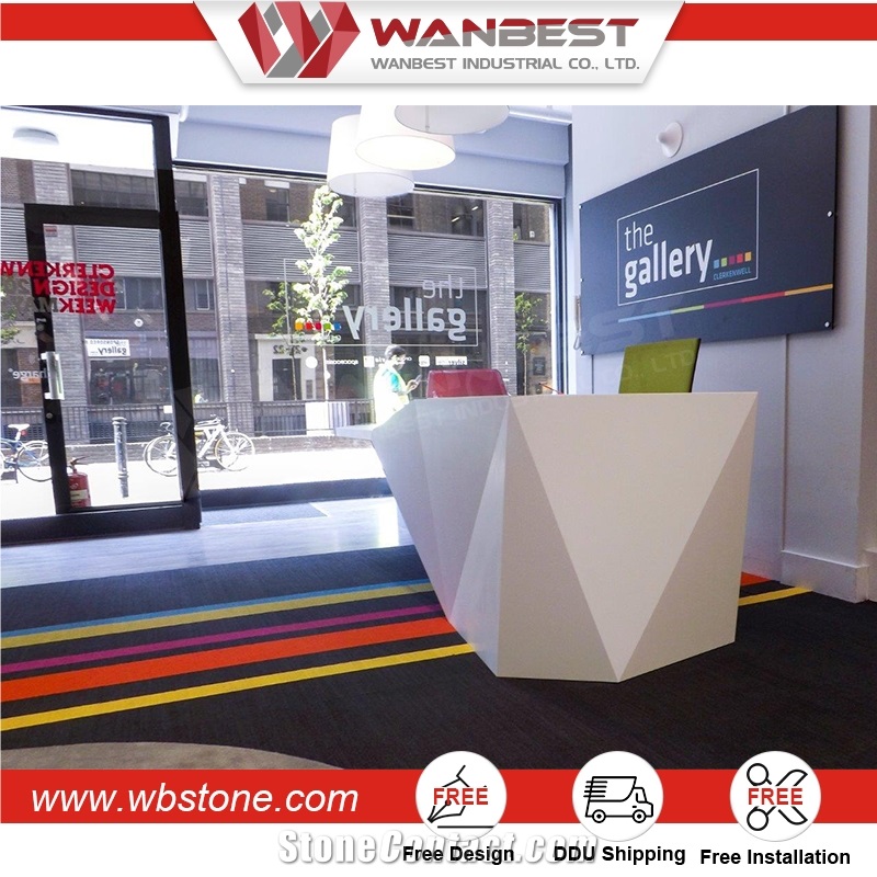 2017 Custom Design Acrylic Resin Stone Solid Surface Commercial Reception Counter Desk