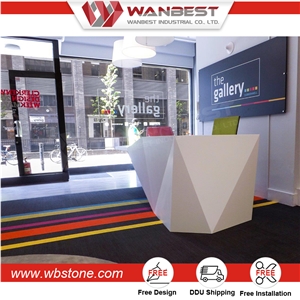 2017 Custom Design Acrylic Resin Stone Solid Surface Commercial Reception Counter Desk