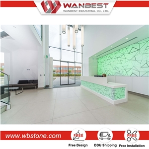 Innovative Solid Surface Shoe Liked Custom Made Beauty Salon Reception Desk Artificial Stone Reception Counter