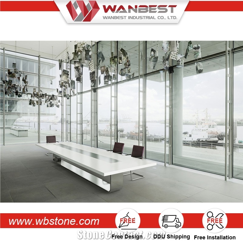 Marble Top Quartz Stone Conference Table with Stainless Steel Base Hot Design for Sale