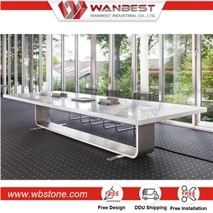 Marble Top Quartz Stone Conference Table with Stainless Steel Base Hot Design for Sale