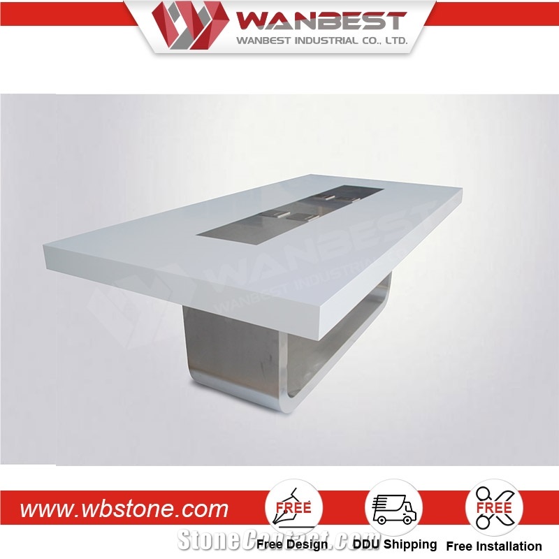 Marble Top Quartz Stone Conference Table with Stainless Steel Base Hot Design for Sale