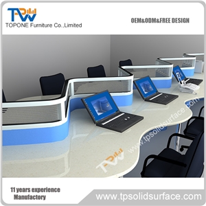 Artificial Marble Stone 12 Seats Artificial Marble Stone Work Station Acrylic Solid Surface Wave Shape Corian Acrylic Solid Surafce Table Tops Design