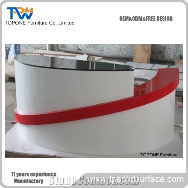 Artificial Marble Stone Beauty Salon Reception Desk Design with Black Acrylic Solid Surface Front Table Tops for Sale