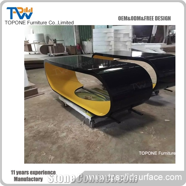 Artificial Marble Stone Half Round Office Desk Tops Corian Acrylic Solid Surafce Black Office Desk Tops Organizer