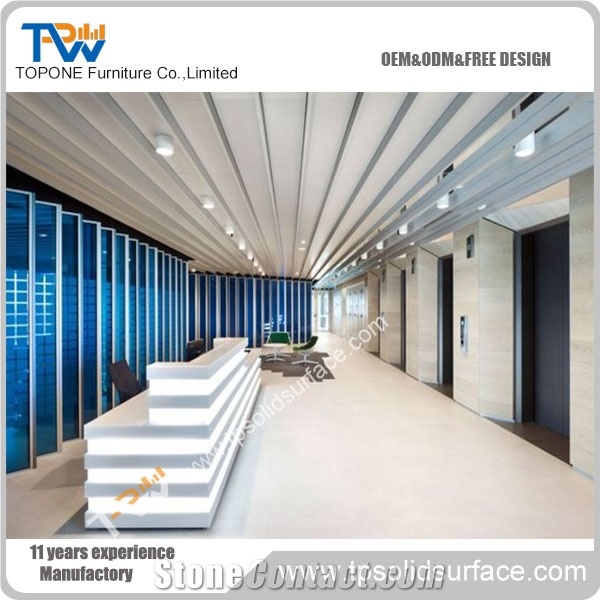 Artificial Marble Stone Led Reception Desk Beauty Salon Acrylic Solid Surface Beauty Salon Reception Counter Desk Tops Design