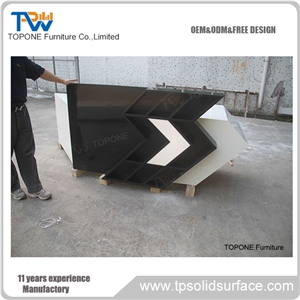 Artificial Marble Stone White and Black Color Office Reception Desk Tops, White Color Corian Acrylic Solid Surface Recpetion Counter Tops with Interior Stone Office Desk Tops Furniture