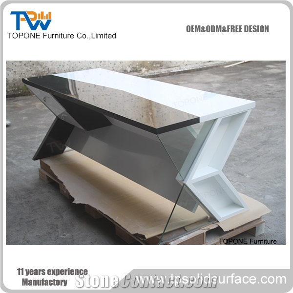 Artificial Marble Stone White Color Curved Office Desk Tops Corian Acrylic Solid Surface Modern Office Desk Design for Sale