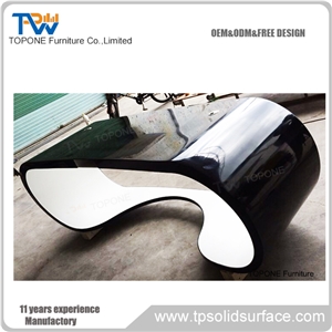 Black Color Artificial Marble Stone Office Desk with Black Corian Acrylic Solid Surface Table Tops Design