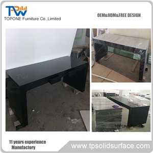 Black Color U Shape Artificial Marble Stone Office Executive Table with Black High Gloss Acrylic Solid Surface Table Tops for Sale