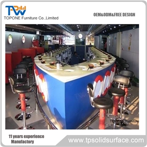 Boat-Shaped Tea Artificial Stone Bar Counter Tops Acrylic Solid Surface Boat Shaped Bar Counter Design for Sale