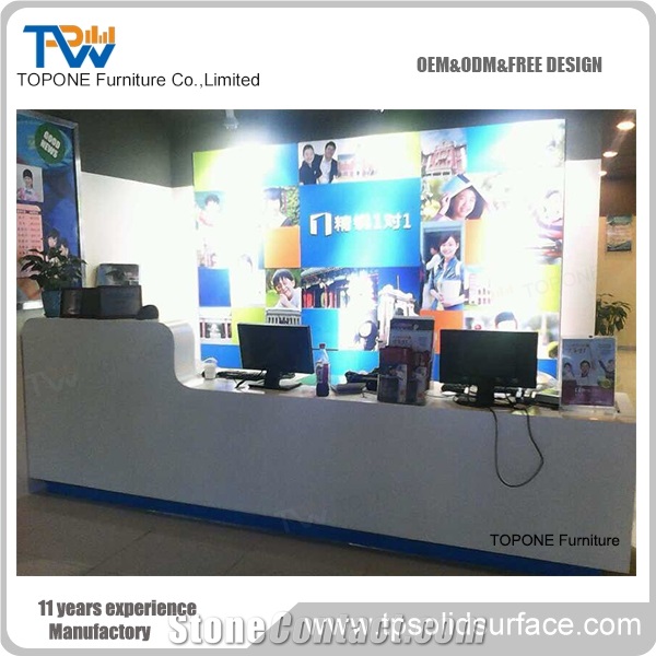 China Factory 2 People Seat Acrylic Solid Surface Reception Desk with Artificial Marble Stone Desk Tops