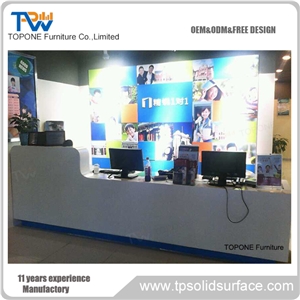 China Factory 2 People Seat Acrylic Solid Surface Reception Desk with Artificial Marble Stone Desk Tops