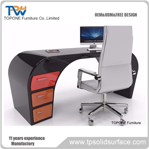 Curved Simple Design China Factory Supply Artificial Marble Stone Office Desk with Special Design Black Color Acrylic Solid Surface Work Tops