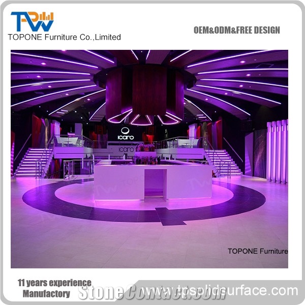 Elegant U Shape Artificial Marble Stone Bar Counter with White Acrylic Solid Surface Bar Counter Tops