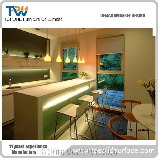 Good Quality Decorative Panel for Artificial Marble Stone Bar Counter with Led Lighted White Acrylic Solid Surface Bar Table Tops
