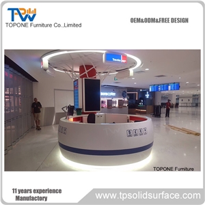 High Quality Round Acrylic Solid Surface Bank Reception Counter with Artificial Marble Stone Reception Desk Tops Design for Sale High Quality Round Acrylic Solid Surface Bank Reception Counter with Artificial Marble Stone Reception Desk Tops Design for Sale