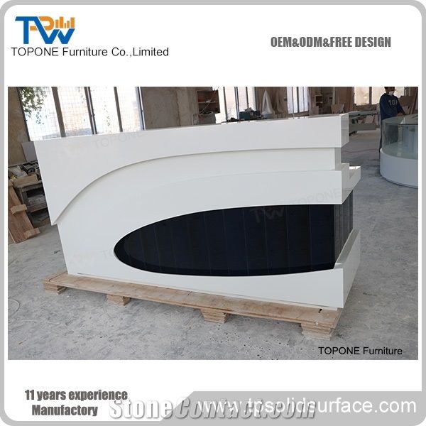 Led Acrylic Solid Surface Reception Desk Tops for Hotel/Customized Design Modern Front Office Desk, Factory Supply Interior Stone Reception Counter Top Furniture with Artificial Marble Stone Desk Tops