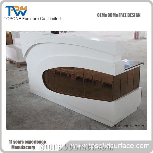 Led Acrylic Solid Surface Reception Desk Tops for Hotel/Customized Design Modern Front Office Desk, Factory Supply Interior Stone Reception Counter Top Furniture with Artificial Marble Stone Desk Tops