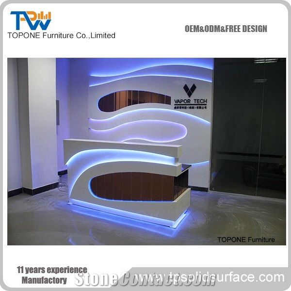 Led Acrylic Solid Surface Reception Desk Tops for Hotel/Customized Design Modern Front Office Desk, Factory Supply Interior Stone Reception Counter Top Furniture with Artificial Marble Stone Desk Tops