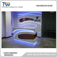 Led Acrylic Solid Surface Reception Desk Tops for Hotel/Customized Design Modern Front Office Desk, Factory Supply Interior Stone Reception Counter Top Furniture with Artificial Marble Stone Desk Tops