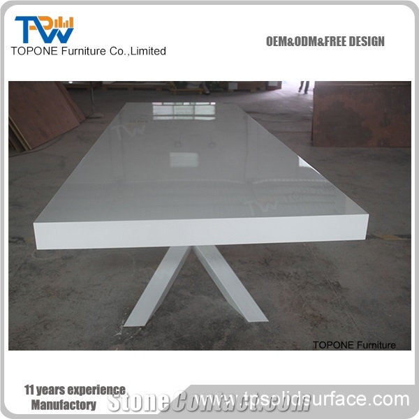 Simple Design Artificial Marble Stone Conference Table with Acrylic Solid Surface High Gloss Table Tops