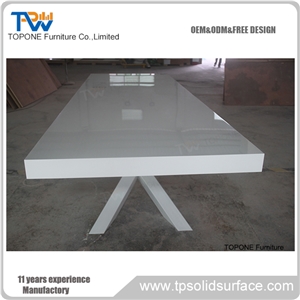 Square Shape White Acrylic Solid Surface Office Conference Table with White Artificial Marble Stone Conference Table Tops Design