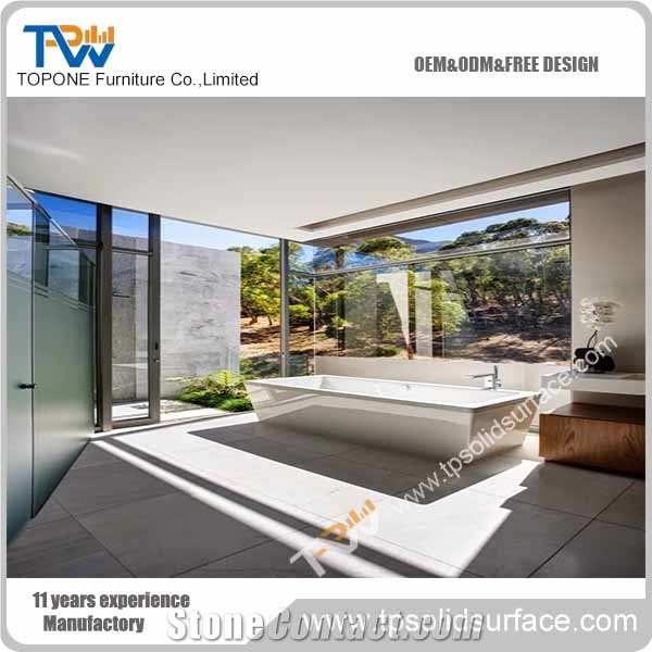 Square White Color Solid Surface Bathroom Bath Tub with Artificial Marble Stone Bathroom Furniture