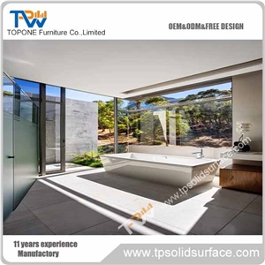 Square White Color Solid Surface Bathroom Bath Tub with Artificial Marble Stone Bathroom Furniture
