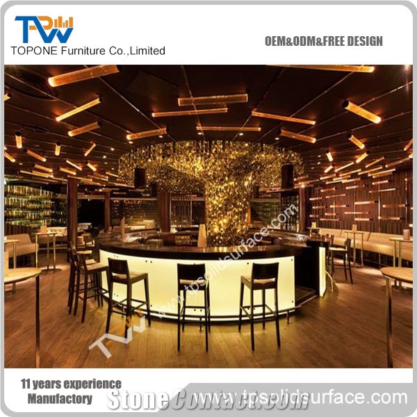 Topone Factory Offer High Quality Half Round Led Light Bar Counter with Artificial Marble Bar Table Desk Top for Sales