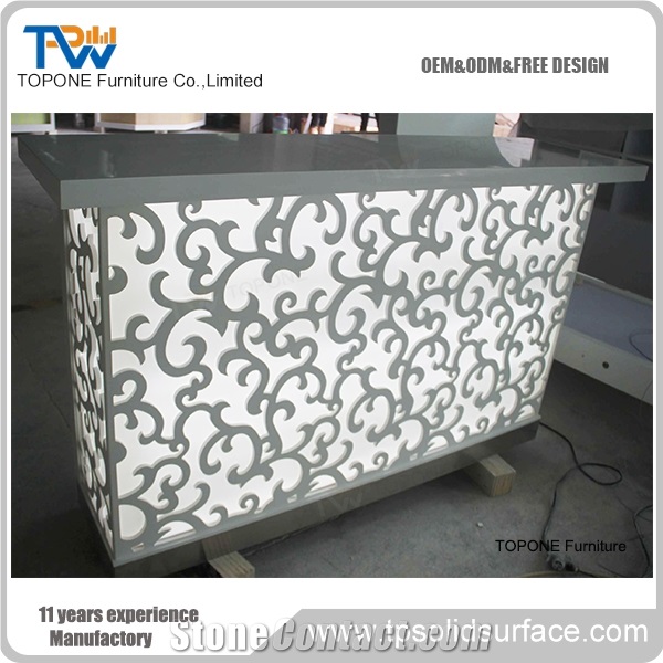 White Acrylic Solid Surface Diamond Design Reception Desk Tops Design/Artificial Marble Interior Stone Reception Counter Tops Design