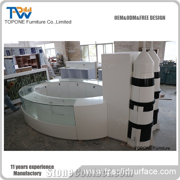 White Acrylic Solid Surface Diamond Design Reception Desk Tops Design/Artificial Marble Interior Stone Reception Counter Tops Design