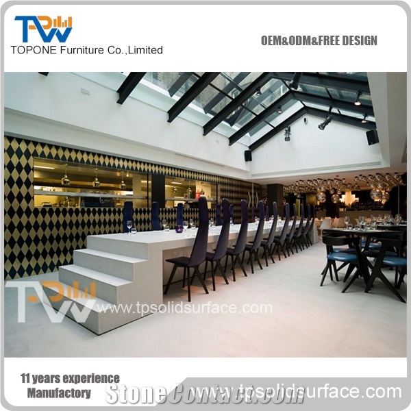 White Artificial Marble Stone Buffet Bar Counter Tops with Acrylic Solid Surface Bar Table Tops for Sale