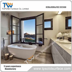 White Color Acrylic Solid Surface Bathroom Bathtub with Artificial Marble Stone