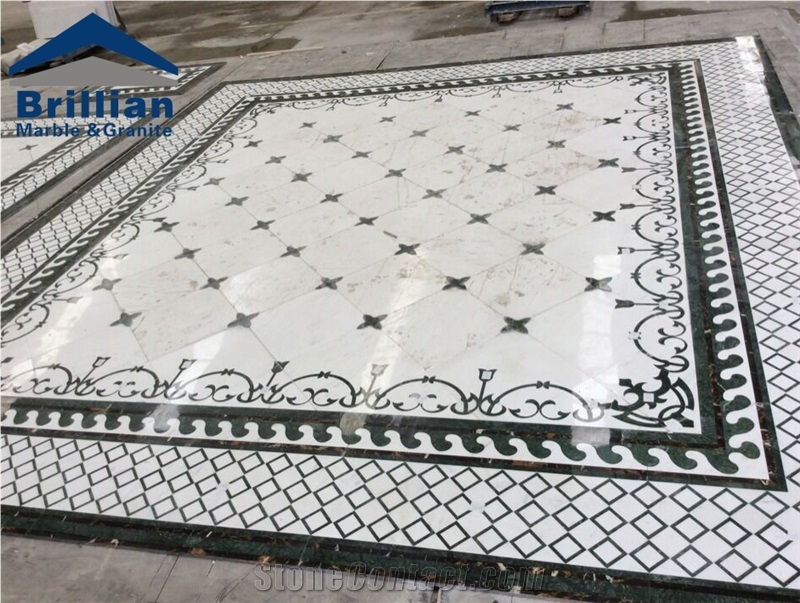 Customized Beautiful Marble Waterjet for Floor,Waterjet Marble Design Floor Pattern ,Flower Pattern Marble Medallion