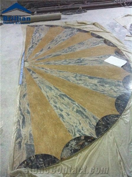 Gold Imperial Marble Medallions,Large Round Design Waterjet Medallions, Mixed Marble Large Medallions Tiles,Large Size Floor Waterjet Medallian,Sun Flower Medallions,Marble Sun Medallion Mosaic,Floori