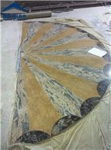 Gold Imperial Marble Medallions,Large Round Design Waterjet Medallions, Mixed Marble Large Medallions Tiles,Large Size Floor Waterjet Medallian,Sun Flower Medallions,Marble Sun Medallion Mosaic,Floori